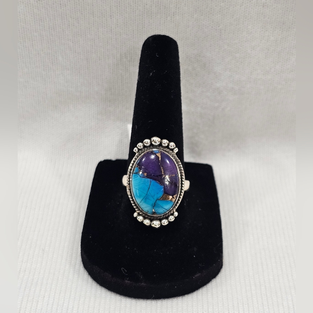 9.25 Sterling Silver Blue Dahlia Ring 8 New